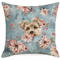 Floral watercolor Yorkshire Terrier pillowcase with blue bow and pink flowers print - Yorkshire Terrier Watercolor Background (TYMD23-15)