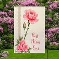 Garden flag with Best Mom Ever text, pink carnation design on rustic linen fabric - Off-White Carnation Style (HYQ84-10)