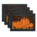 Set of 4 Thanksgiving placemats with orange pumpkin and red berries on wood grain - Vintage Wood Grain Pumpkin (TCD98-5) / 30*45cm