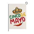 Bandiera da giardino Cinco de Mayo in lino con sombrero e peperoncino su supporto nero - Sombrero Messicano Peperoncino Rosso (HYQ83-3)