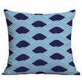 Modern square throw pillow cover with blue and white geometric wave patterns for sofa decor - 45x45cm / Blue White Geometric Lines (CDR282-53)