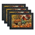 Set of 4 Thanksgiving table mats featuring vintage farm scenes and embossed black frames - Country Harvest Barn (TCD98-6) / 30*45cm