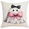 Close-up of Halloween ghost pillowcase showing linen texture and cute polka dot bow print - Ghost Style (DYM336-19) / 45x45cm