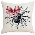 Halloween pumpkin cat spotted pillowcase with cute black spider and bow tie on white web - Spider Style (DYM336-16) / 45x45cm