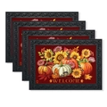 Set of 4 Thanksgiving Welcome Mats with Fall Pumpkins and Sunflowers Motif - Red Background Sunflower Welcome (TCD98-8) / 30*45cm