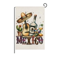 Bandiera da giardino messicana in lino con chitarra e cactus su supporto nero - Cocktail di Tequila (HYQ83-9)