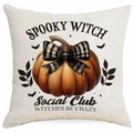Halloween Kissenbezug Leinenoptik mit Kürbis und Spooky Witch Motiv für Couch und Wohnzimmer - Kürbis Truppe Stil (DYM335-14) / 45x45cm (Einseitiger Druck - Ohne Kissenfüllung)
