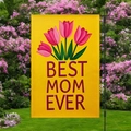 Yellow Mother's Day garden flag with pink tulips and Best Mom Ever text for yard decor - Bright Yellow Tulip Style (HYQ84-15)
