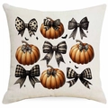 Detail eines Leinenkissenbezugs mit Kürbissen, Schleifen und Fledermäusen für Halloween - Kürbis Schleife Stil (DYM335-8) / 45x45cm (Einseitiger Druck - Ohne Kissenfüllung)