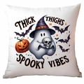 Linen Halloween pillow cover with cute ghost and pumpkin for sofa decoration - Thick Ghost Vibes Style (CDR334-17)