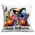 Federa per cuscino Halloween in poliestere con scheletro, cappello e zucche - Stile Zucca Scheletro Cappello da Mago (TDLD86-2)