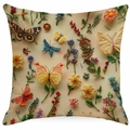 Beigefarbener Kissenbezug mit 3D-Stickeffekt und bunten Blumenmustern - 45x45cm Leinen Einseitig Ohne Kern / Multicolor Stil 1 (DYM324-1)