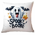 Detail of linen Halloween pillow cover with cute ghost and Spooky Boobe print - Spooky Boobe Style (CDR334-14)