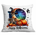 Federa per cuscino Halloween in poliestere con stampa teschio e zucche per la casa - Stile Strega Luna Stellata (TDLD86-3)
