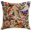 3D-Stickerei-Optik Kissenbezug mit Blumen und Schmetterlingen auf Pergament-Textur Hintergrund - 45x45cm Leinen Einseitig Ohne Kern / Multicolor Stil 2 (DYM324-2)