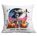 Federa per cuscino di Halloween in poliestere con teschio magico e strega volante su bianco - Stile Stellato Teschio Cappello da Mago (TDLD86-4)