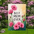 Garden flag with Best Mom Ever text and pink floral pattern for Mother's Day decor - Hand-Painted Gerbera Style (HYQ84-20)