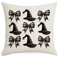 Halloween Kissenbezug aus Leinen mit Hexenhut und Schleife Motiv für Sofa und Heim - Hexenhut Schleife Matrix Stil (DYM335-15) / 45x45cm (Einseitiger Druck - Ohne Kissenfüllung)
