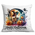 Polyester Halloween pillowcase featuring skull with witch hat and pumpkin print - Witch Hat Skull Jack-O-Lantern Style (TDLD86-5)