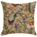 Quadratischer beige Kissenbezug mit 3D-Blumenstickerei und bunten Schmetterlingsmotiven - 45x45cm Leinen Einseitig Ohne Kern / Multicolor Stil 3 (DYM324-3)