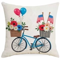 Unabhängigkeitstag Leinenkissenbezug mit blauem Retro-Fahrrad und Blumenmuster - Fahrrad Blumenkorb Stil (DYM330(2)-2) / 45*45cm Leinen Einseitig Ohne Kern
