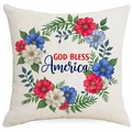 God Bless America Leinen-Kissenbezug mit Blumenkranz und patriotischem Design in Rot-Weiß-Blau - Gott Segne Amerika Stil (DYM330(2)-3) / 45*45cm Leinen Einseitig Ohne Kern
