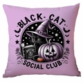 Fodera per cuscino Halloween viola con gatto nero e zucca per decorazione casa - Gatto Nero e Strega (DYM338-2) / 45*45cm (Senza Inserto)