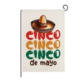 Bandiera da giardino Cinco de Mayo con sombrero e trama di lino su supporto in metallo - Triplo Testo Sombrero (HYQ83-19)