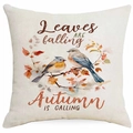 Funda de cojín de otoño con hojas de arce y pájaros en tela de lino rústico - 45x45cm / Estilo Pájaros y Hojas Caídas (DYM338-8)