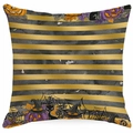Halloween pumpkin pillowcase with black and gold stripes, cat, and wizard hat elements - Black Gold Striped Festive Mix (DYM326-15)