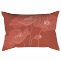 Rectangular brick red cushion cover featuring white line art poppy flower patterns - Line Art Floral Style (CDR331-1) / 30*50cm