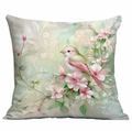 Square floral cushion cover featuring watercolor bird and pink flower pattern on white - Hand-painted Flower Bird Style (DLD3-6) / 45*45cm Single-sided Without Core