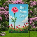 Garden flag with Best Mom Ever text and pink carnations on light blue sky background - Sky Blue Carnation Landscape Style (HYQ84-25)