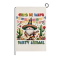 Bandiera da giardino Cinco de Mayo con gnomo, chitarra e testo Party Animal su tela - Illustrazione Gnomo Chitarra (HYQ83-23)