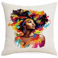 Detailed texture of cotton linen pillowcase with colorful pop art African woman print - Colorful Afro Hairstyle Illustration (DYM339-6) / 45*45cm Single-sided Without Core
