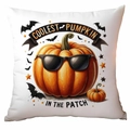 Halloween pumpkin cushion cover with coolest pumpkin in the patch print on white background - Sunglasses Pumpkin Style (TDLD87-4)