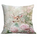 Floral deer dreamlike square cushion cover with pink blossoms for home sofa decoration - Flower Antler Deer Style (DLD3-10) / 45*45cm Single-sided Without Core