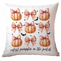 Halloween pumpkin cushion cover with cutest pumpkin in the patch text on white background - Ribbon Bow Pumpkin Style (TDLD87-6)