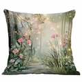 Floral pillow cover with dreamy pink flowers and forest pattern for home decor - Dreamy Forest Style (DLD3-14) / 45*45cm Single-sided Without Core