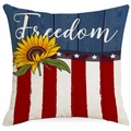 Patriotic sunflower throw pillow cover with Freedom text and stars stripes pattern - 45*45cm Linen Single Sided Without Core / Sunflower Freedom Style (DYM330-1)