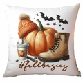 White Halloween pillow cover with orange pumpkin and fall basics seasonal graphics - Harvest Season Pumpkin Style (TDLD87-7)