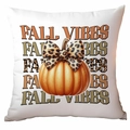 Fall pumpkin cushion cover with leopard bow and Fall Vibes print on white fabric - Leopard Print Pumpkin Style (TDLD87-10)