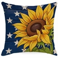 Square sunflower pillow cover with white stars on dark blue background, rustic style - 45*45cm Linen Single Sided Without Core / Blue Starry Sunflower Style (DYM330-2)