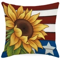 Square sunflower pillow cover with American flag stripes and stars rustic design - 45*45cm Linen Single Sided Without Core / Stars and Stripes Sunflower Style (DYM330-3)