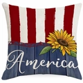 Square pillowcase featuring American flag stripes, sunflower, and America text print - 45*45cm Linen Single Sided Without Core / America Stripes Sunflower Style (DYM330-4)