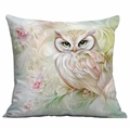 Square cushion cover with white owl and pink roses illustration on satin fabric - White Owl and Pink Rose Style (DLD3-21) / 45*45cm Single-sided Without Core