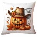 Halloween pumpkin cushion cover with 'Howdy Fall' print and cowboy hat design - Cowboy Hat Smiling Pumpkin Style (TDLD87-15)