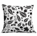 Square pillow cover with black botanical leaf patterns and berries on a white background - 18x18 Inch / Botanical Leaf Style (CDR326-1)
