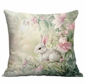 Floral throw pillow cover with hand-painted white rabbit and pink blossoms design - Realistic White Rabbit Style (DLD3-22) / 45*45cm Single-sided Without Core