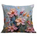 Funda de cojín estilo pintura al óleo con flores rosas y diseño artístico impasto - Estilo Floral Artístico Rosa (CDR330-1) / Una Cara sin Relleno